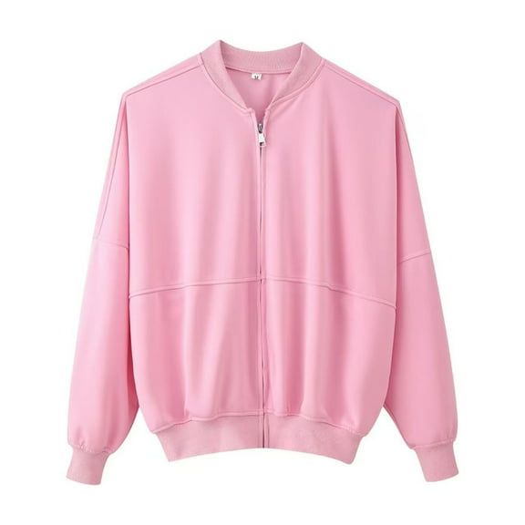 Enjoytime Jackets for Women Solid Color Long Sleeve Zip Up Cropped Coat Lightweight Fashion Casual Outerwear