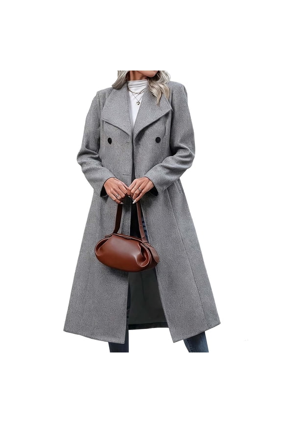 Jackets for Women Solid Color Turndown Collar Long Sleeve Long Coat Button Down Casual Outerwear Fall Winter Warm Fashion Clothing