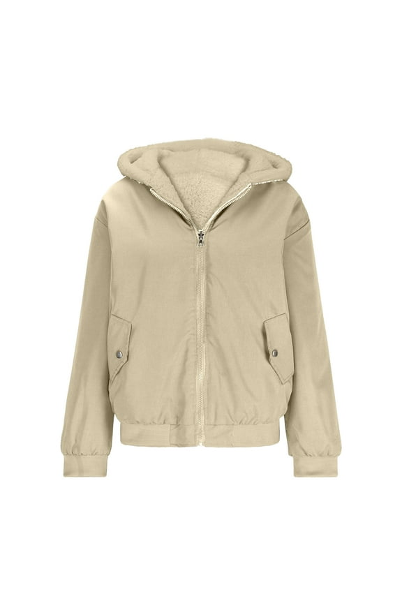 Jackets for Women Trendy Solid Color Long Sleeve Zip Up Outerwear Fall Warm Trendy Fashion Winter Coats for Women Beige XL