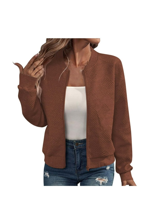 Jackets for Women Trendy Solid Color Long Sleeved Zipper Outwear Fall Fashion Thin Casual Jacket