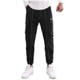 thumbnail image 1 of Enjoytime Joggers for Men Solid Color Button Waist Tapered Cargo Pants Casual Workout Trousers with Multiple Pockets Black L, 1 of 8