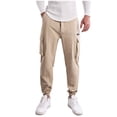 thumbnail image 1 of Enjoytime Joggers for Men Solid Color Button Waist Tapered Cargo Pants Casual Workout Trousers with Multiple Pockets Khaki L, 1 of 8