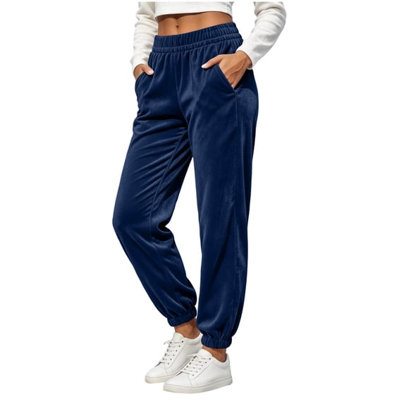 Enjoytime Joggers for Women Comfy Velvet High Waist Sweatpants Fall Fashion Casual Workout Pants with Pockets