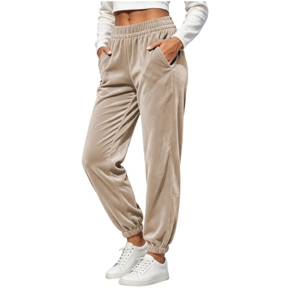 Enjoytime Joggers for Women Comfy Velvet High Waist Sweatpants Fall Fashion Casual Workout Pants with Pockets