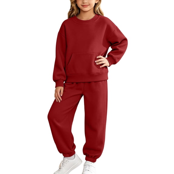 Enjoytime Kids 2 Piece Set Long Sleeve Crewneck Sweatshirt Sweatpants Outfits Fall Winter Soft Casual Sweatsuit Sets