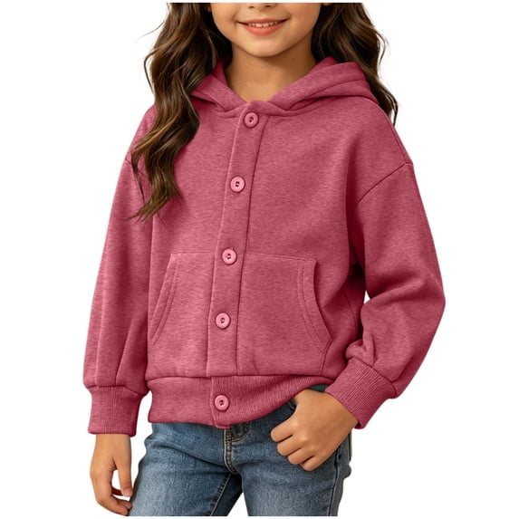 Enjoytime Kids Clothes Button Down Hooded Sweatshirt Fall Winter Fleece Casual Long Sleeve Hoodie for Girls with Pockets