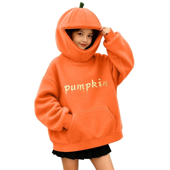 Enjoytime Kids Halloween Pumpkin Hoodie for Boys Girls Long Sleeve Zipper Pullover Sweatshirt Loose Cute Hoodies with Pocket