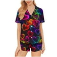 thumbnail image 1 of Enjoytime Ladies Pajamas Sets Heart Print Turndown Short Sleeve Button Down Blouse Shorts Sleepwear Summer Comfy Casual Two Piece Lounge Set, 1 of 8