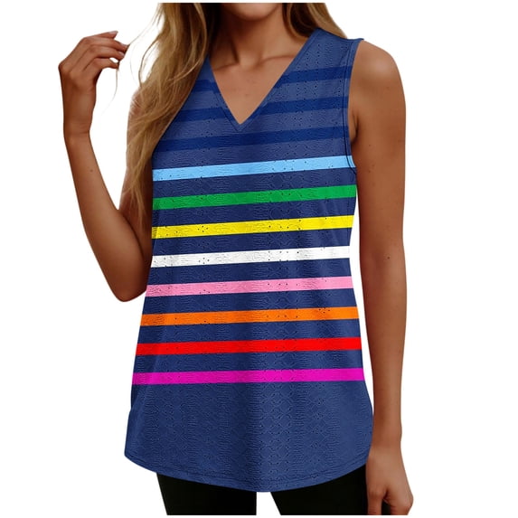 Enjoytime Ladies Summer Tops Printed V-Neck Sleeveless Tank Top Causal Beach Vacation Plus Size Shirts