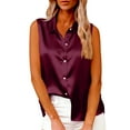 thumbnail image 1 of Enjoytime Ladies Tops Solid Color V Neck Collared Button Down Blouses Summer Dressy Business Casual Sleeveless Shirts Wine L, 1 of 6