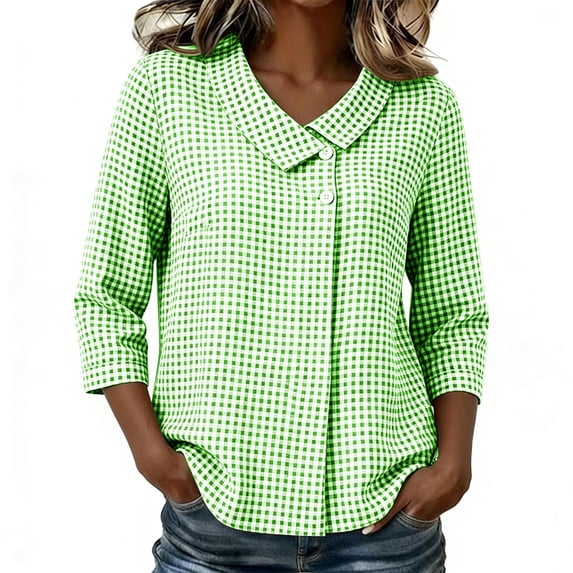Enjoytime Ladies Tops and Blouses 3/4 Sleeve Collared V-Neck Button Down Blouses Business Casual Plus Size Womens Clothing