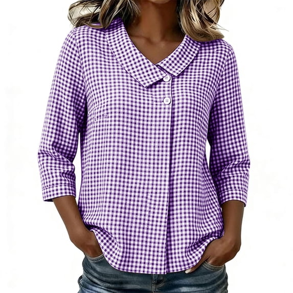 Enjoytime Ladies Tops and Blouses 3/4 Sleeve Collared V-Neck Button Down Blouses Business Casual Plus Size Womens Clothing
