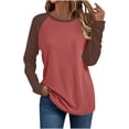 thumbnail image 1 of Enjoytime Ladies Tops and Blouses Patchwork Round Neck 3/4 Sleeve Shirts Fashion Casual Loose Plus Size Womens Clothing Wine M, 1 of 5