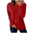 thumbnail image 1 of Enjoytime Ladies Tops and Blouses Solid Color Round Neck Long Sleeve Shirts Business Casual Comfy Fall Winter Clothes Red XL, 1 of 8