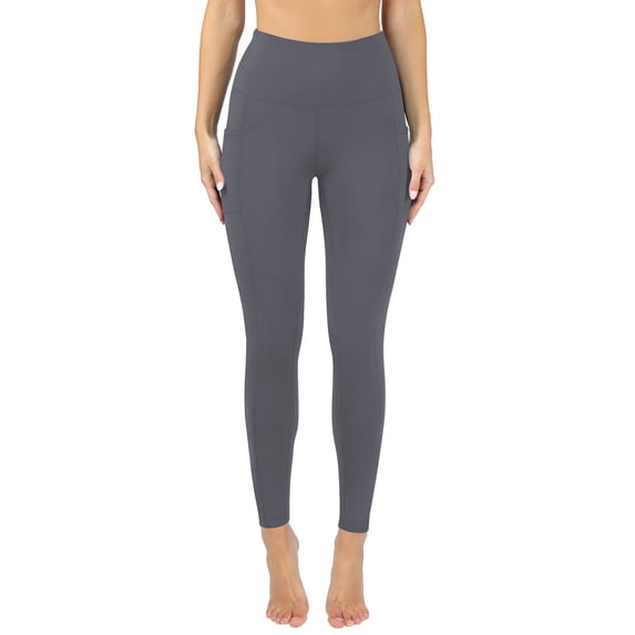 Enjoytime Leggings for Women Solid Color High Waist Yoga Pants Comfy Casual Workout Athletic Trousers with Pockets Dark Gray L