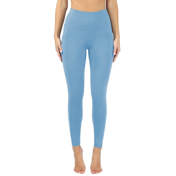 Enjoytime Leggings for Women Solid Color High Waist Yoga Pants Comfy Casual Workout Athletic Trousers with Pockets Light Blue M