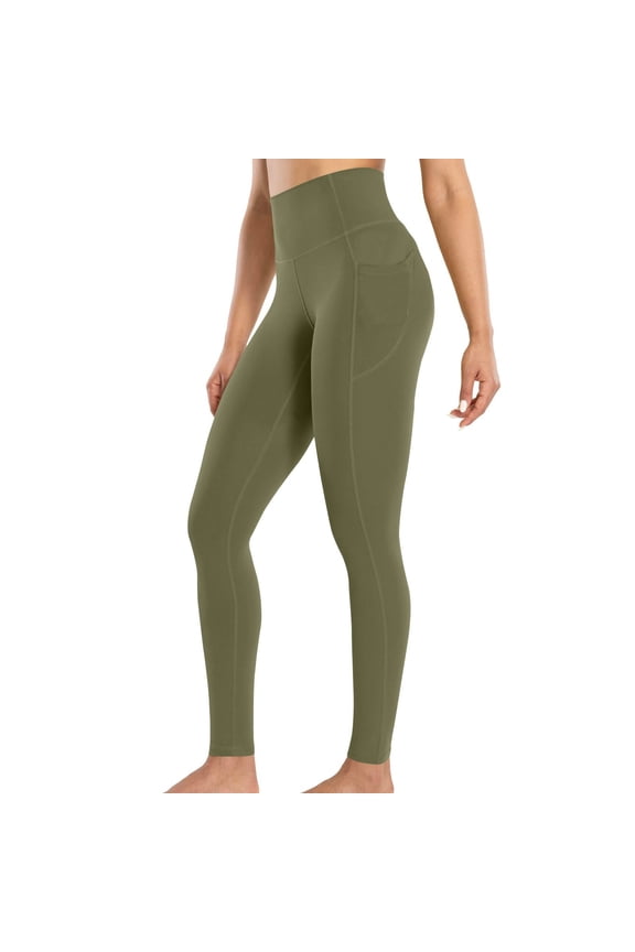 Leggings with Pockets for Women Solid Color High Waist Yoga Pants Comfy Casual Running Workout Plus Size Womens Pants Green XL