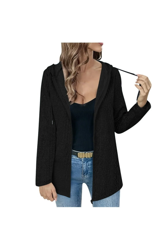 Light Jackets for Women Long Sleeve Zip Up Loose Coat Fashion Solid Color Trendy Casual Outerwear Black M