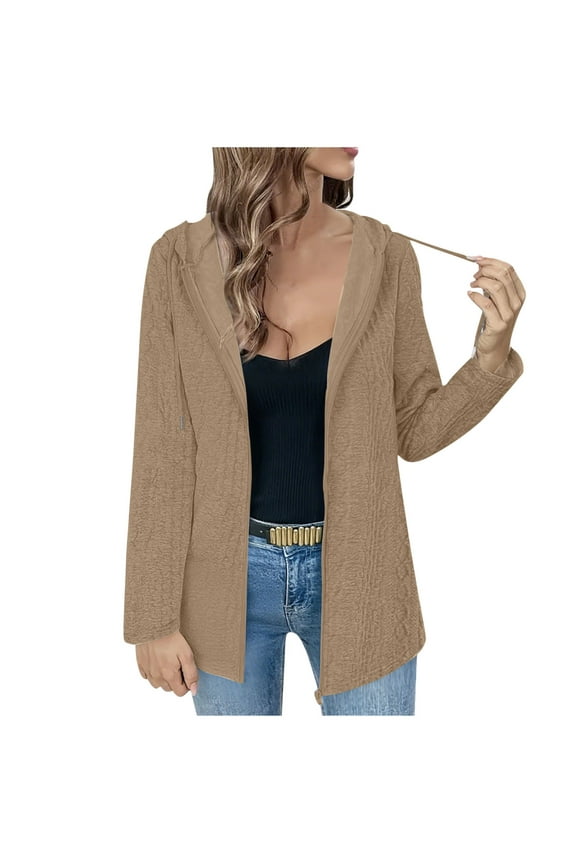 Light Jackets for Women Long Sleeve Zip Up Loose Coat Fashion Solid Color Trendy Casual Outerwear Khaki XXL