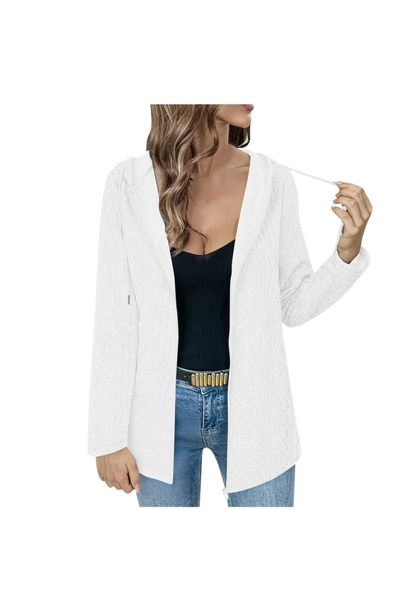 Light Jackets for Women Long Sleeve Zip Up Loose Coat Fashion Solid Color Trendy Casual Outerwear White S