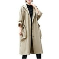 thumbnail image 1 of Enjoytime Light Jackets for Women Solid Color Button Down Hooded Outerwear Long Sleeve Lapel Long Trench Coat Fall Winter Fashion Clothing Khaki XXL, 1 of 8