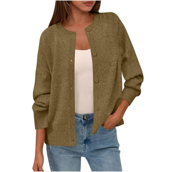 Enjoytime Light Jackets for Women Solid Color Long Sleeve Button Down Knit Cardigans Casual Trendy Outerwear Army Green Free Size