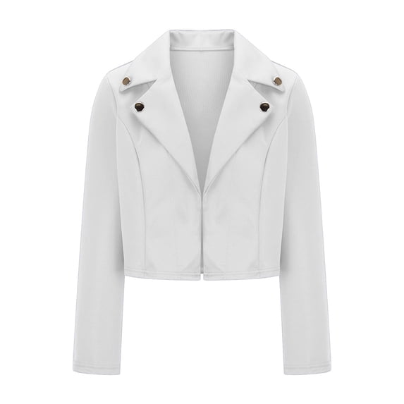 Enjoytime Light Jackets for Women Solid Color Long Sleeve Turndown Collar Cropped Coats Fashion Button Down Casual Outerwear White M