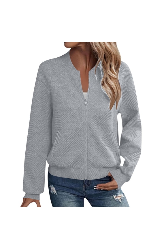Light Jackets for Women Solid Color Long Sleeved Zip Up Outwear Fall Fashion Casual Trendy Jacket