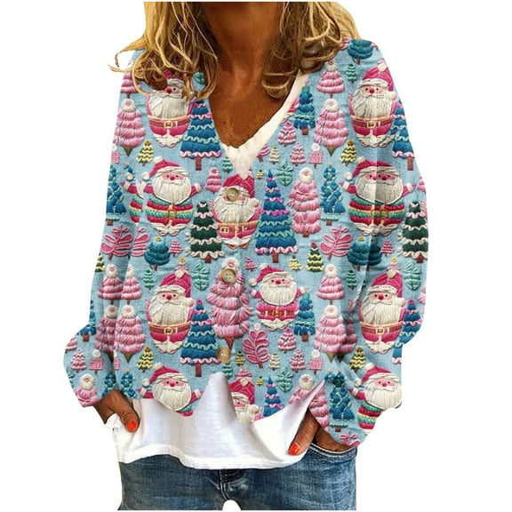 Enjoytime Lightweight Cardigans for Women Christmas Cute Printed V-Neck Long Sleeve Casual Outerwear Trendy Button Down Fall Winter Jacket Pink M