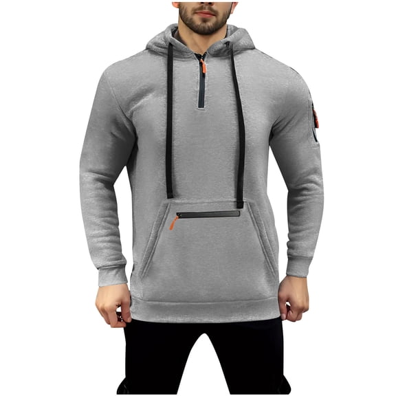 Enjoytime Lightweight Hoodie Men Solid Color Long Sleeve Quarter Zip Pullover Tops Casual Loose Fall Winter Warm Oversized Sweatshirt Gray M