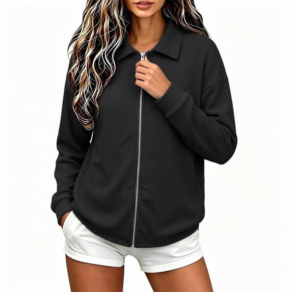 Enjoytime Lightweight Jacket Women Collared Long Sleeve Zip Up Knit Jackets Fall Plus Size Fashion Work Casual Outerwear 2026