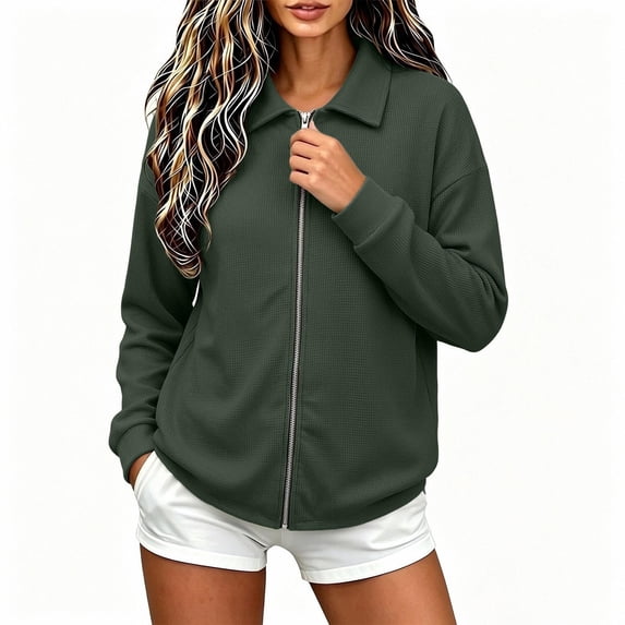 Enjoytime Lightweight Jacket Women Collared Long Sleeve Zip Up Knit Jackets Fall Plus Size Fashion Work Casual Outerwear 2026