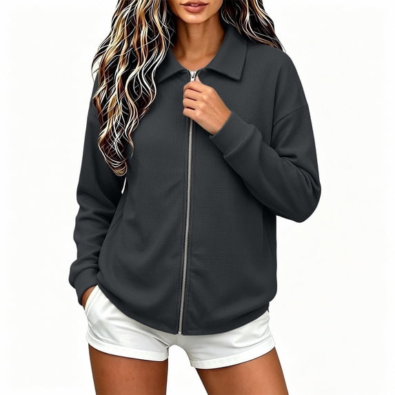 Enjoytime Lightweight Jacket Women Collared Long Sleeve Zip Up Knit Jackets Fall Plus Size Fashion Work Casual Outerwear 2026