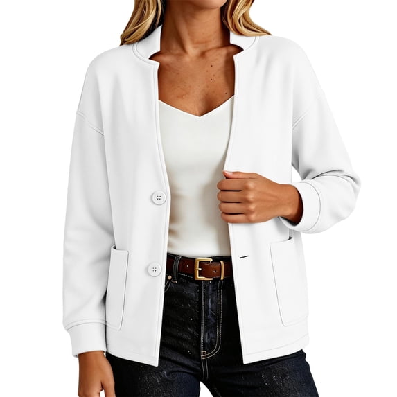 Enjoytime Lightweight Jacket Women Long Sleeve Button Down Coat Fall Fashion Work Business Casual Plus Size Outerwear with Pockets