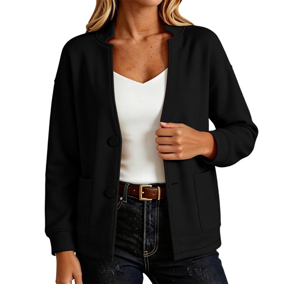 Enjoytime Lightweight Jacket Women Long Sleeve Button Down Coat Fall Fashion Work Business Casual Plus Size Outerwear with Pockets