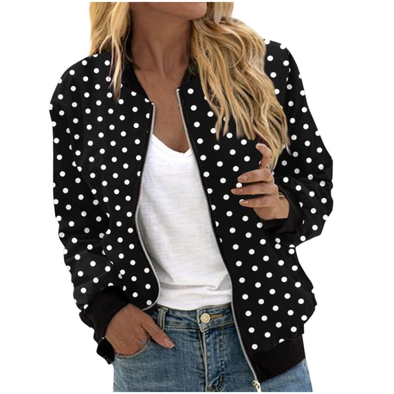 Enjoytime Lightweight Jacket Women Printed Long Sleeve Zip Up Casual Outerwear Fall Fashion 2025 Trendy Winter Coat Black XXL