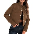thumbnail image 1 of Enjoytime Lightweight Jacket Women Solid Color Lapel Cropped Coat Long Sleeve Trendy Casual Outerwear Fashion Clothes 2025 Brown L, 1 of 7