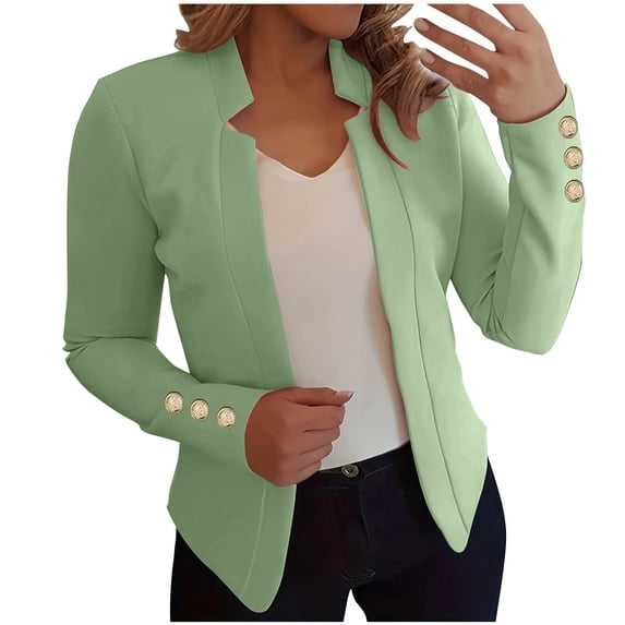 Enjoytime Lightweight Jacket Women Solid Color Long Sleeve Button Casual Outerwear Fashion Business Work Oversized Cardigan Mint Green L