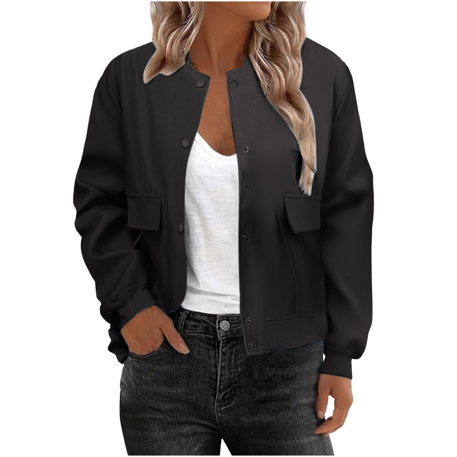 Enjoytime Lightweight Jacket Women Solid Color Long Sleeve Button Down ...