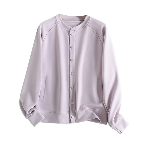 Enjoytime Lightweight Jacket Women Solid Color Long Sleeve Button Down Sweatshirt Fall Casual Loose Outwear with Pockets