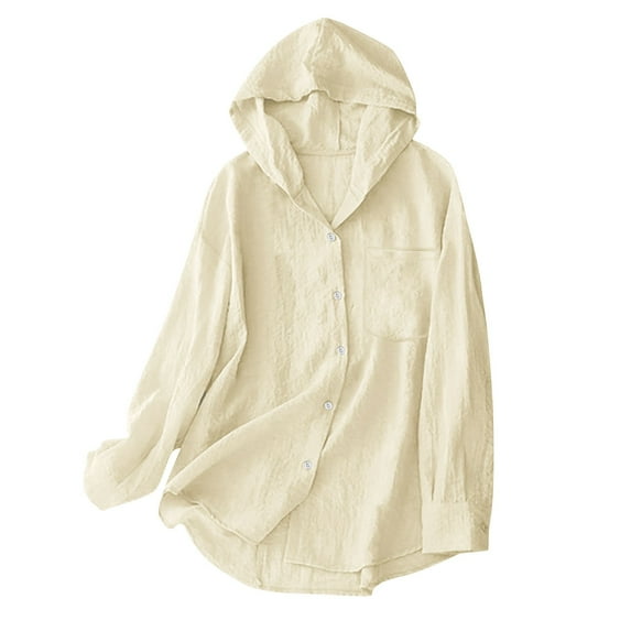 Enjoytime Lightweight Jacket Women Solid Color Long Sleeve Button Down Outerwear with Hood Casual 2025 Fall Fashion Winter Coat Plus Size Clothes Beige XXL