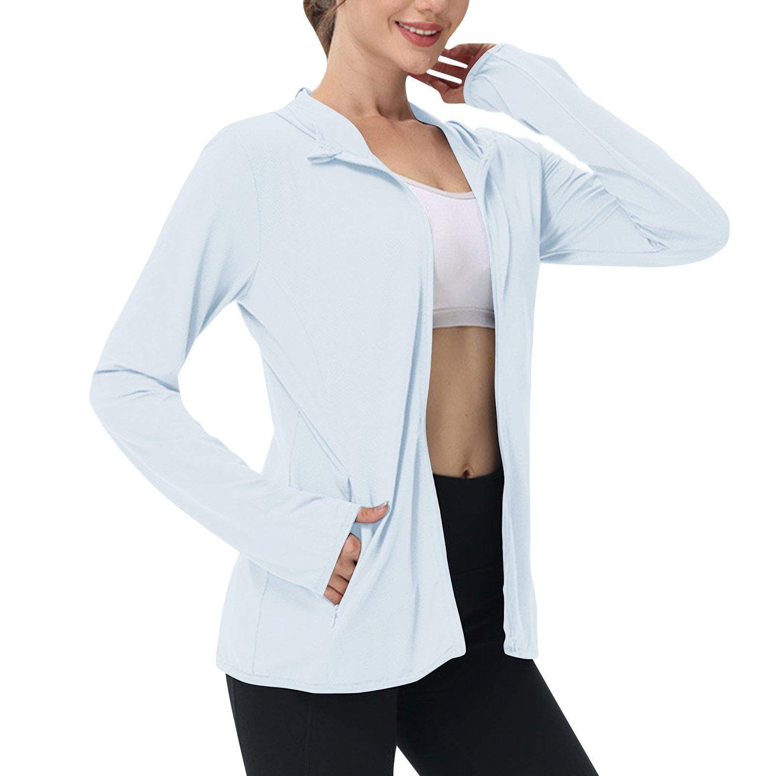 Enjoytime Lightweight Jacket Women Solid Color Long Sleeve Zip Up ...