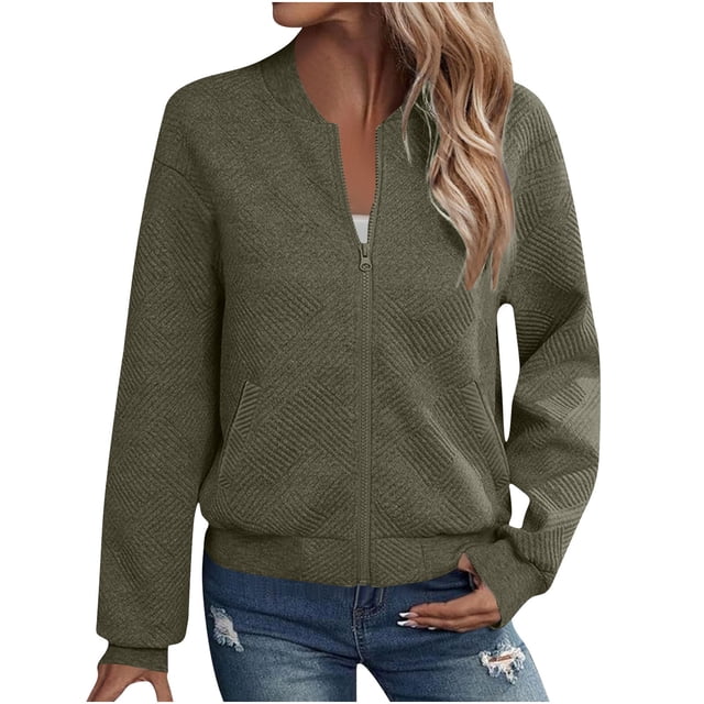 Enjoytime Lightweight Jackets for Women Solid Color Zip Up Sweatshirts Jacket Long Sleeve Casual Loose Fall Outwear with Pockets