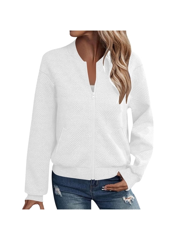 Lightweight Jackets for Women Solid Color Zip Up Sweatshirts Jacket Long Sleeve Casual Loose Fall Outwear with Pockets