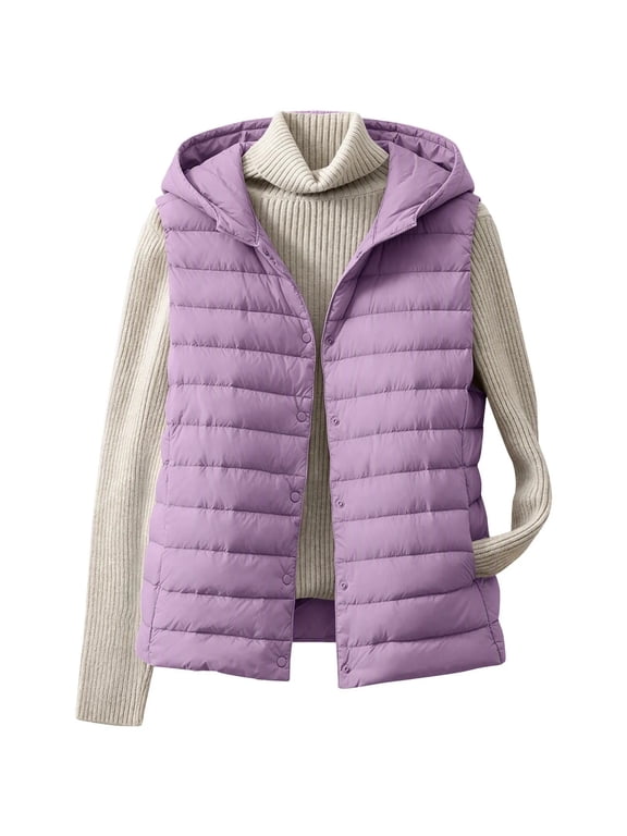 Lightweight Puffer Vest for Women Button Down Hooded Sleeveless Jacket Fall Winter Warm Cozy Quilted Vests Outerwear 2026