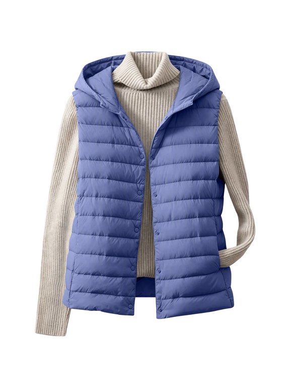 Lightweight Puffer Vest for Women Button Down Hooded Sleeveless Jacket Fall Winter Warm Cozy Quilted Vests Outerwear 2026
