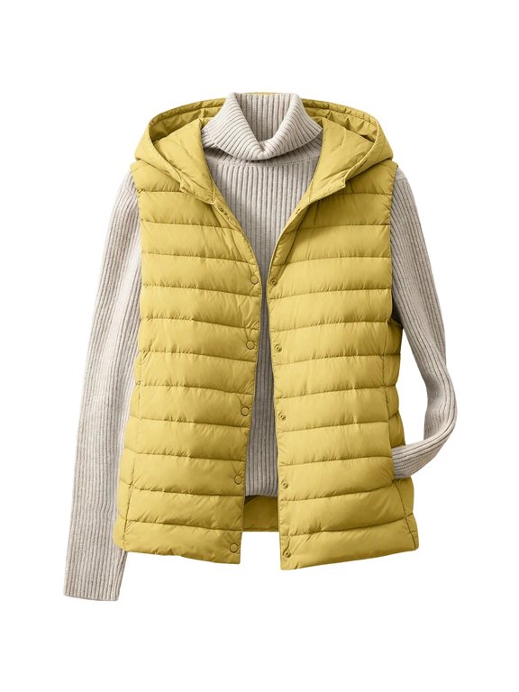 Lightweight Puffer Vest for Women Button Down Hooded Sleeveless Jacket Fall Winter Warm Cozy Quilted Vests Outerwear 2026