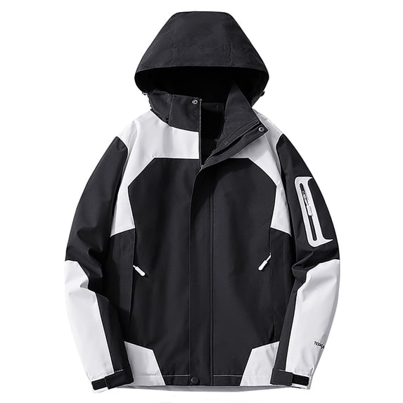 Enjoytime Lightweight Rain Jacket Women Patchwork Long Sleeve Waterproof Raincoat Casual Outdoor Travel Windbreaker Plus Size Womens Clothing Black L