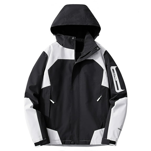 Enjoytime Lightweight Rain Jacket Women Patchwork Long Sleeve Waterproof Raincoat Casual Outdoor Travel Windbreaker Plus Size Womens Clothing Black M