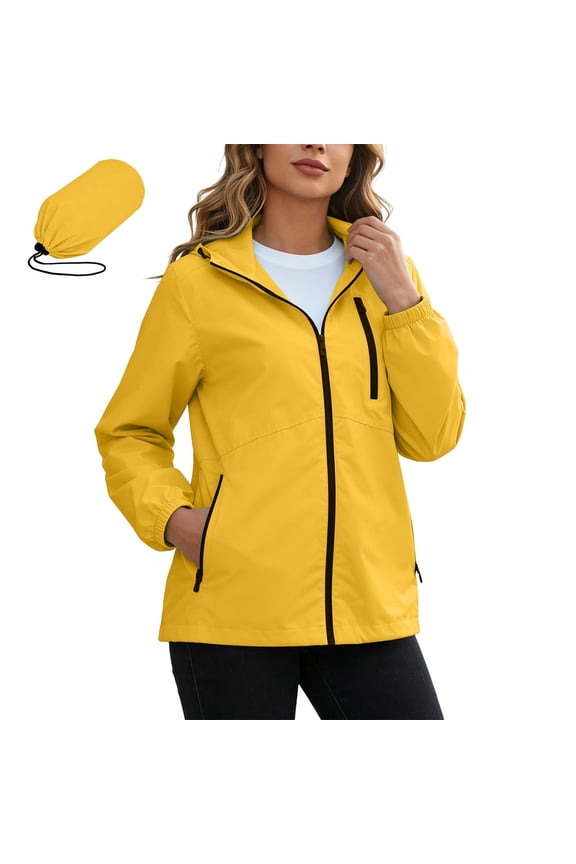 Lightweight Rain Jacket Women Waterproof Packable Raincoat With Hood Outdoor Hiking Travel Windbreaker